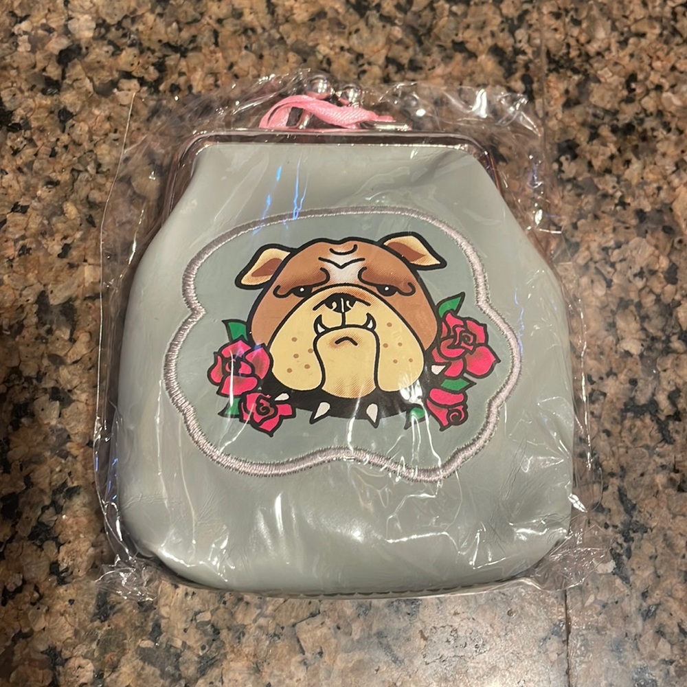 NWT Fluff Dog with roses and spike collar coin purse